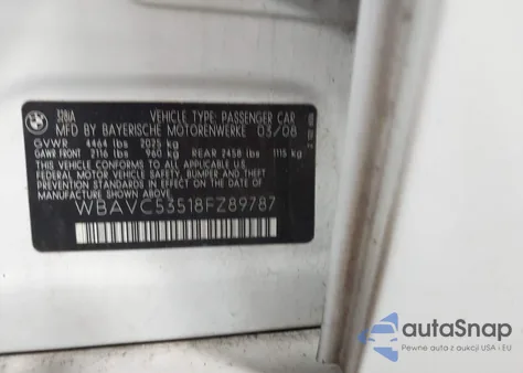 2008 BMW 328I из США, поврежденный, VIN WBAVC53518FZ89787